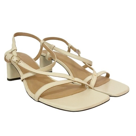 Frame Le Braxton Strappy Sandal Off White Leather Square Toe Heel Size 38.5 | 8 - Picture 4 of 12